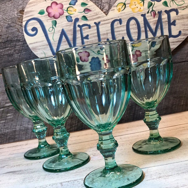 Set of 4 (Four) Libbey Gibraltar Duratuff SPANISH GREEN- WATER Goblets, retro dinnerware, weddings, elegant tablescape, receptions