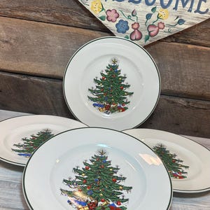 Set von 5 (Fünf) Cuthbertson Original Christmas Tree DINNER TELLER- Schmales grünes Band- Weihnachten, Weihnachtsessen, eingestellt, Weihnachten