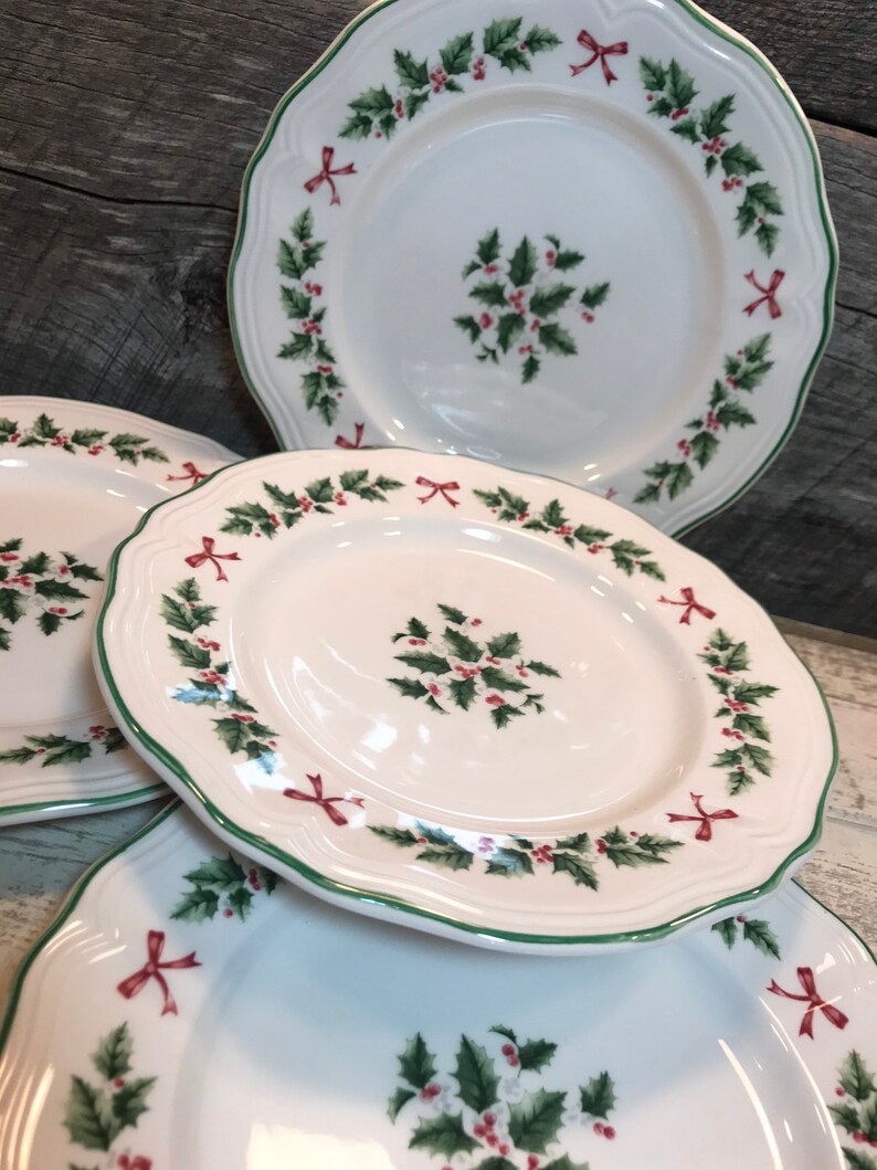Set of 4 FOUR NIKKO Festive Holly SALAD Plates Christmas  Etsy