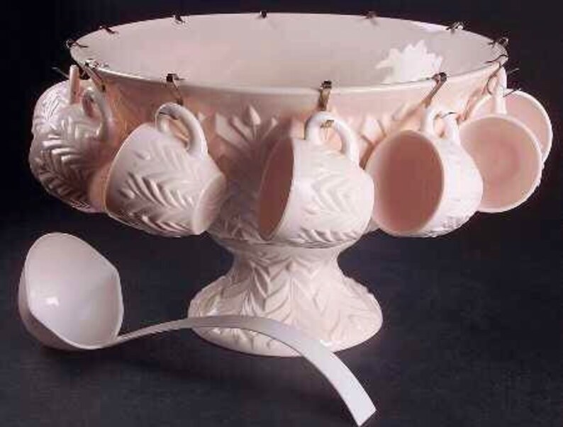 Complete Shell Pink Milk Glass 15 Pc Punch Set Bowl Etsy