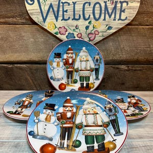 Festive Set of 4 (Four) Sakura Nutcracker Dessert/Salad PLATES -Designed by Artist David Carter Brown, Christmas Dinner, Christmas