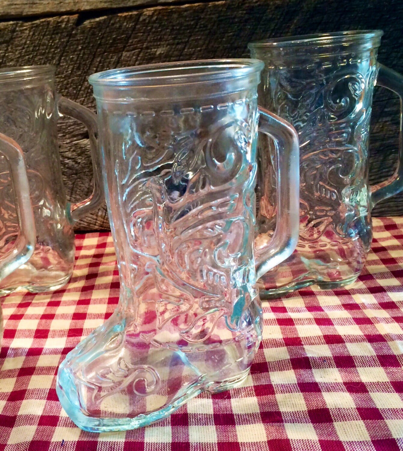 large glass boot mug