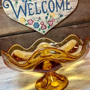 Vintage Viking Epic Six Petal AMBER Okrągły kompot z lat 60., MCM, szkło wahadłowe, retro, połowa wieku