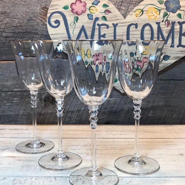 Gorgeous Set of 4 (Four) Mikasa Sonata Gold- Crystal WATER Glasses - Replacement Glasses, Elegant Table, Barware, vintage crystal