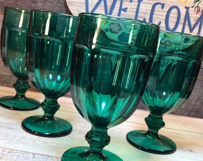 Set of 4 FOUR Stunning Libbey Duratuff JUNIPER Dark Green Gibraltar