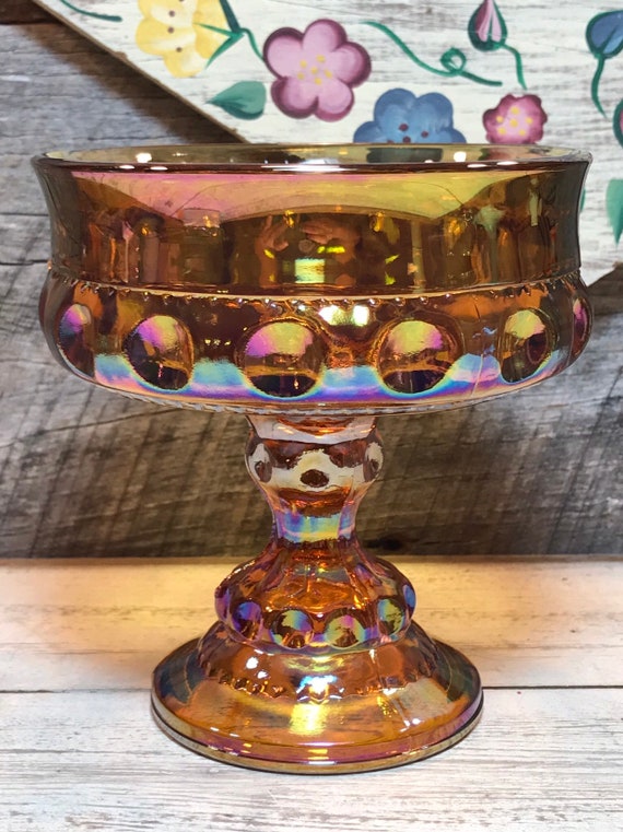 Vintage Kings Crown Thumb Print Amber Glass Dish with Handles Vintage Kings Crown Thumb Print Amber Glass Dish with Handles