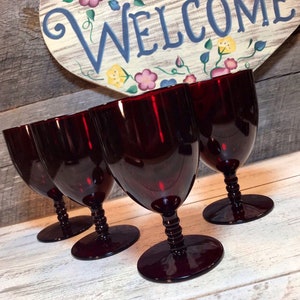 Set of 4- Monarch Royal Ruby WATER Goblets by ANCHOR HOCKING, Anchor Hocking, Depression Glass, Christmas Table, Weddings