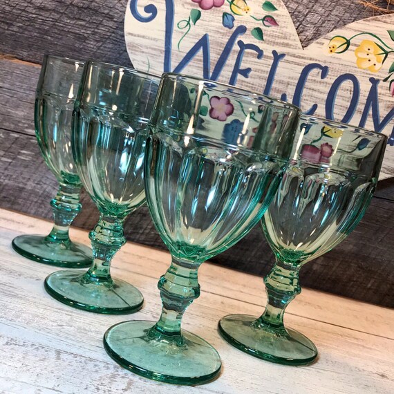 Set de 4 Cuatro Libbey Gibraltar Duratuff ESPANOL VERDE AGUA Copas vajilla retro bodas elegante paisaje de mesa recepciones Etsy Espana