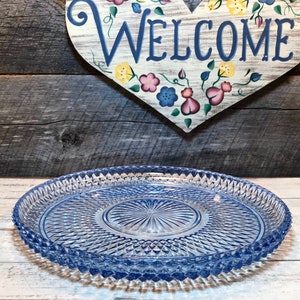 1960&#39;s Ice Blue DIAMOND POINT Torte Plate by Indiana Glass, Cake Plate, elegant table, weddings, serving plate