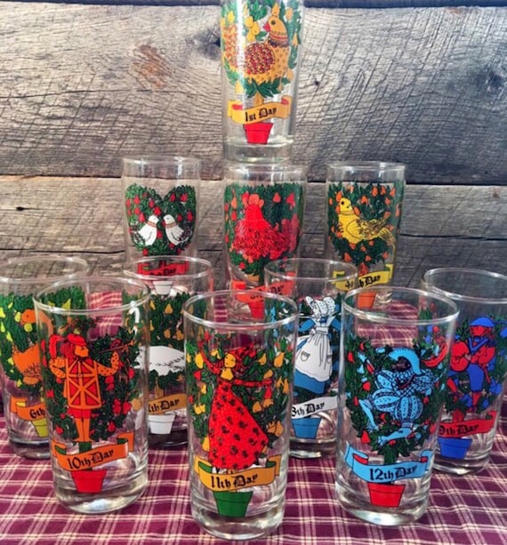 COMPLETE SET 12 Days of Christmas Glasses by American Glass