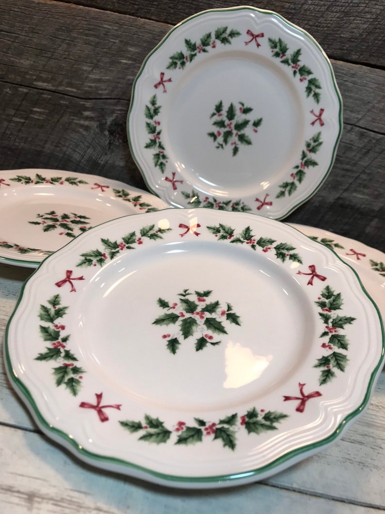 Set of 4 FOUR NIKKO Festive Holly SALAD Plates Christmas Etsy