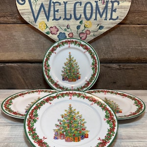 Set of 4- SALAD PLATES in the Holiday Celebrations Pattern by Christopher Radko, Christmas Table, Christmas, Celebrations by Radko