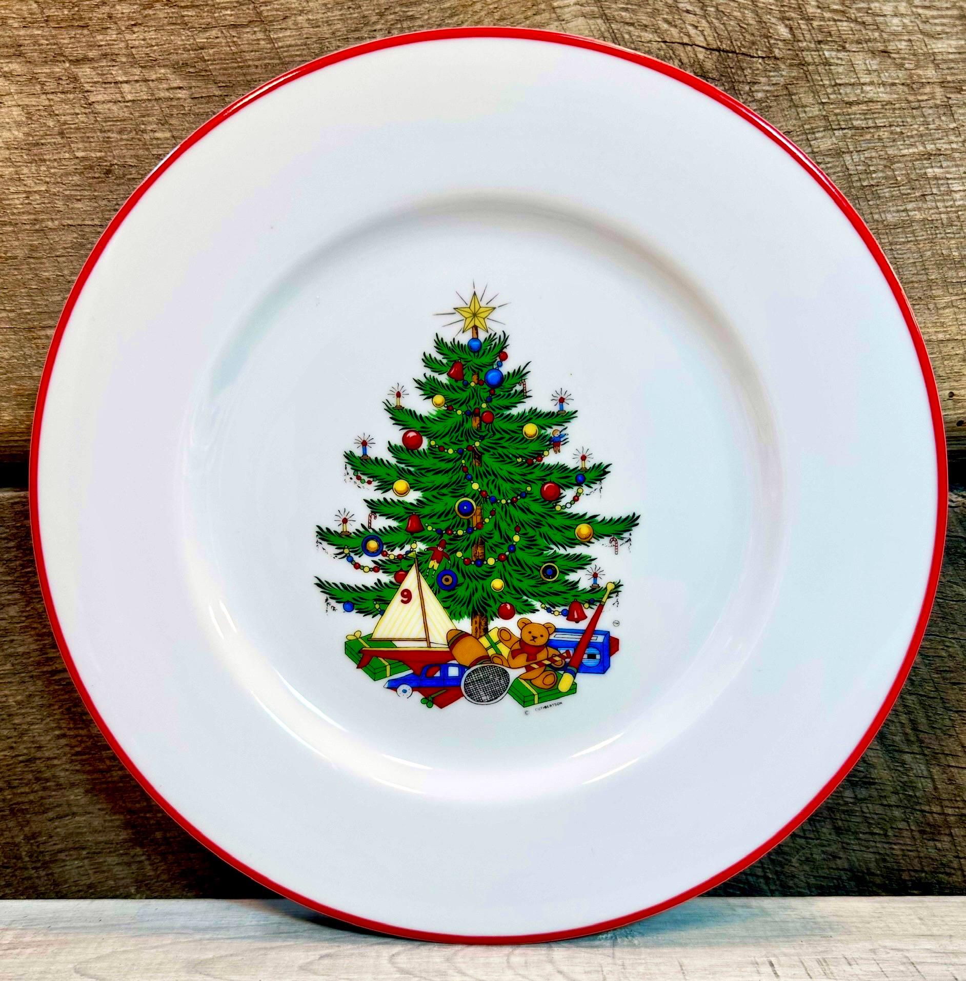 Set of 6 (Six) Cuthbertson American Christmas Tree SALAD PLATES with Red Trim, Christmas, Christmas Dinner, Discontinued, Christmas China