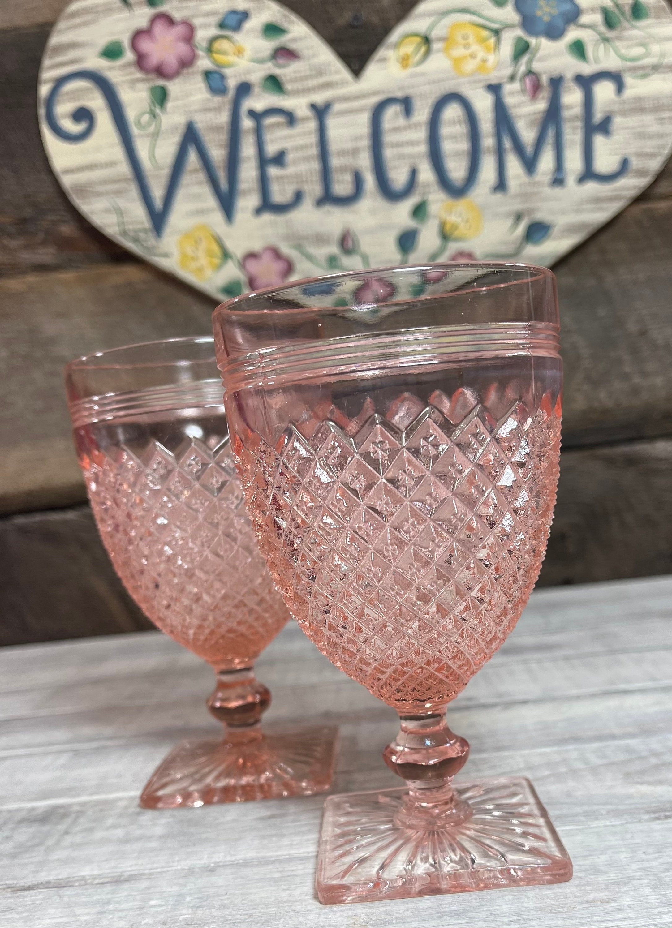 Pink water goblets deals