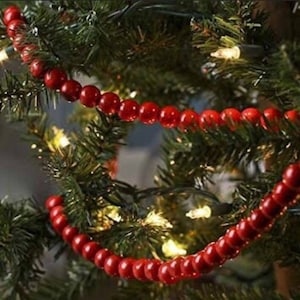 Vintage 9 Foot Long Strand of RED Wooden Bead Christmas Garland, vintage Christmas, Cranberry Garland, Country Christmas, Cottage Core