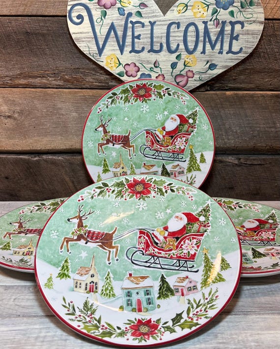 Festive Set of 4 -DINNER Plates in the Joy of Christmas Pattern by