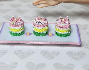 1:6 scale miniature Easter inspired cake bites for dolls