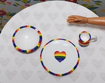 1:6 scale miniature Pride inspired dinnerware set