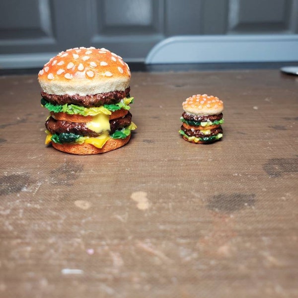 Realistic Looking big mac inspired burger Keychain necklace magnet earrings