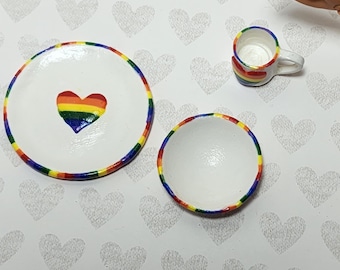 1:6 scale miniature Pride inspired dinnerware set