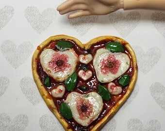 1:6 scale miniature margherita inspired heart shaped pizza
