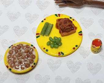 1:6th scale miniature chicken and waffle Black History month inspired kids lunch matching set