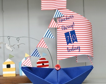 Personalised Paper Sail Boat Birthday Card (Custom Age and Flag)