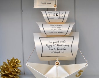 Personalized 50th Golden Anniversary Keepsake Card with Nautical Sailboat Design