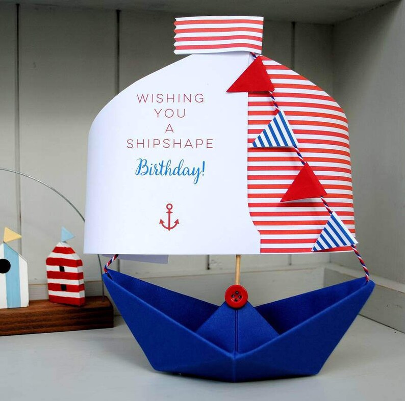 Birthday Card Paper Boat Boat Card Nautical Card - Etsy
