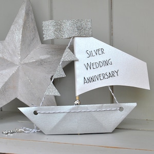 Personalised Silver 25th Anniversary Sail Boat Card