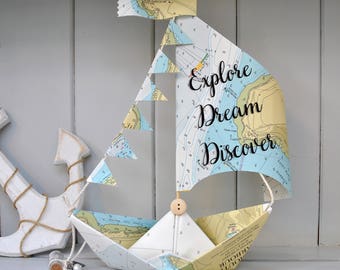 Explore Dream Discover, Personalised Sailboat Card, Gift, Nautical Chart Card, Adventure, Gap Year, Graduation, Retirement, Sailor, Traveler