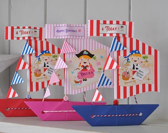 Birthday Sailboat Card: Mermaid and Pirates Design - Personalised Name & Age