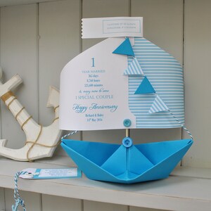 Anniversary Card, Stripes, 1st Anniversary, Paper Anniversary, Paper boat, Personalised Card, Anniversary Card, 1st Anniversary Card image 6