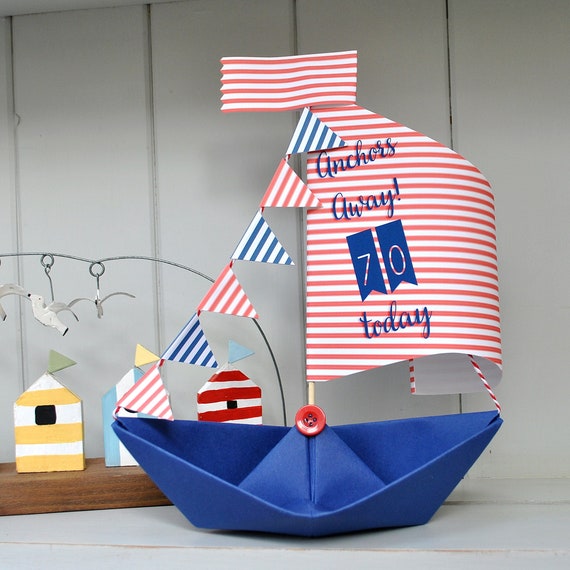 Personalised Paper Sail Boat Birthday Card (Custom Age and Flag)