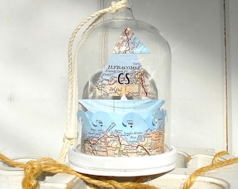 Personalised Coastal Map Sail Boat Dome Bauble
