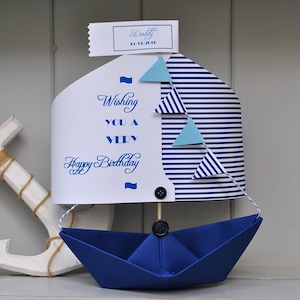 Personalized Nautical Birthday Card with Paper Boat and Charms - Unique Sailing-Themed Gift