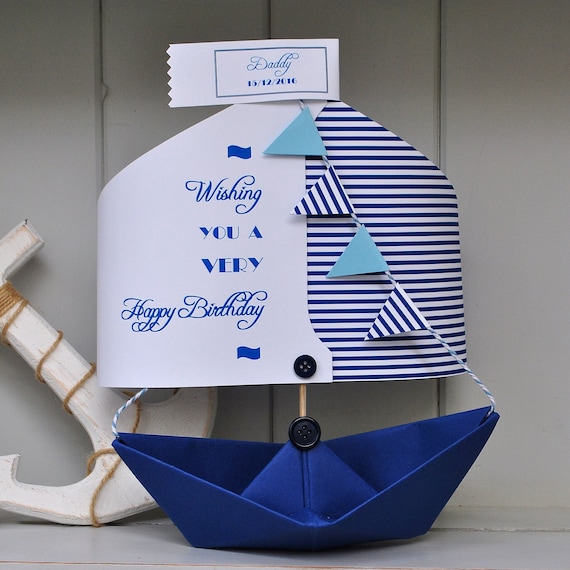 Birthday Card Paper Boat Boat Card Nautical Card - Etsy