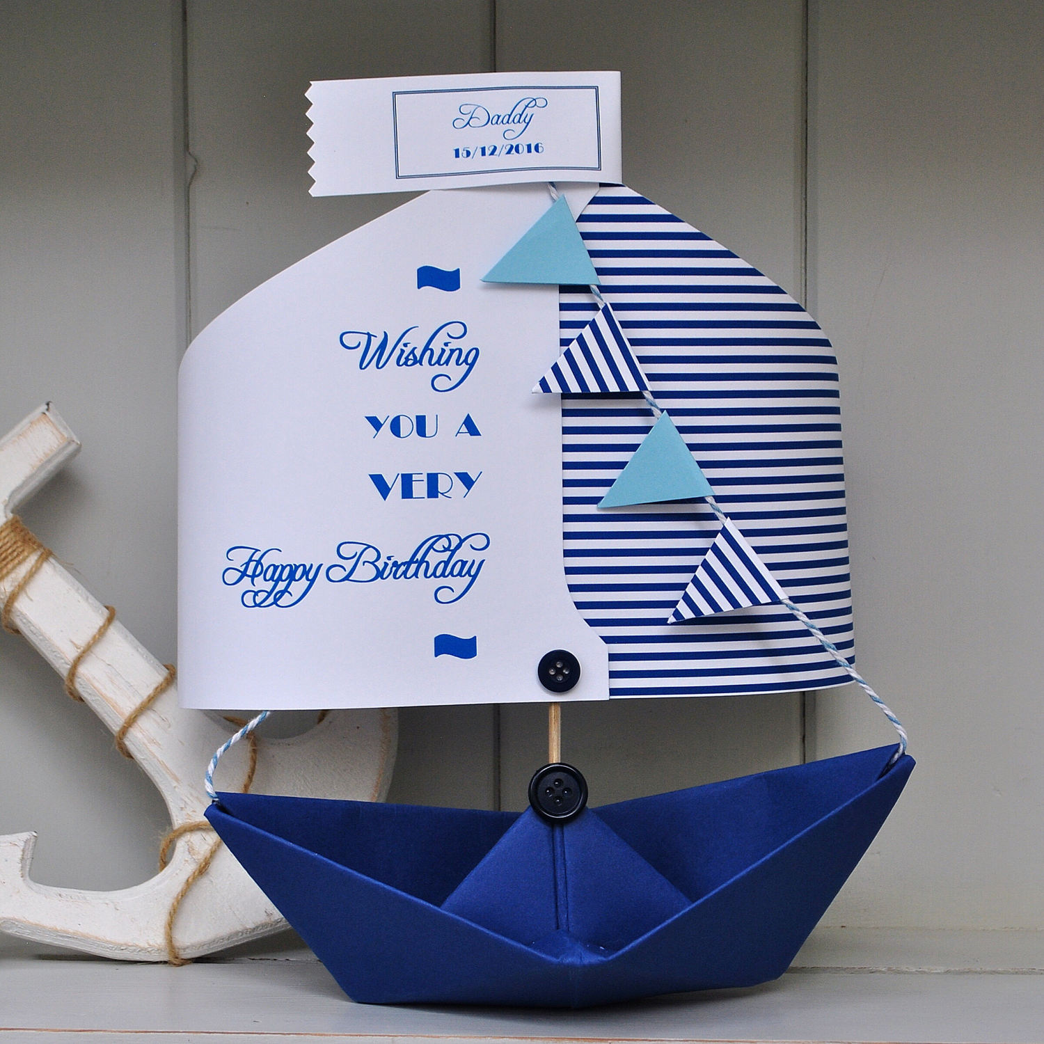 Personalized Nautical Birthday Card With Paper Boat and Charms - Unique ...
