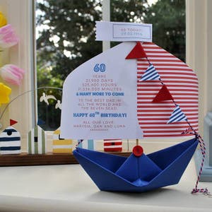 Personalised Birthday Card, Paper Boat, Ship, Birthday Gift, Sailboat Card, Birthday Card, Nautical Card, Nautical, Handmade