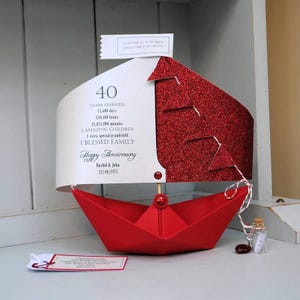 40th Wedding Anniversary Card, Ruby Anniversary, 40th Anniversary Gift, Personalised Anniversary Card, Paper Boat Card, Nautical, Handmade