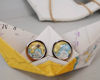 Nautical Chart Cufflinks in Paper Boat