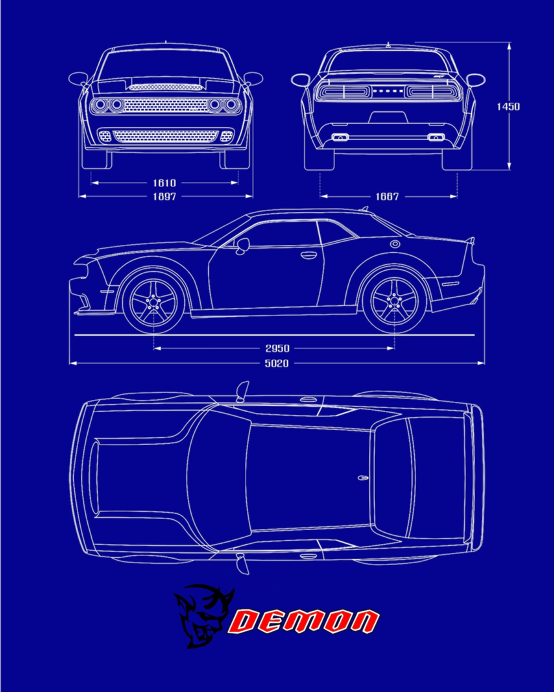 Dodge Challenger SRT Demon Blueprint Poster Etsy