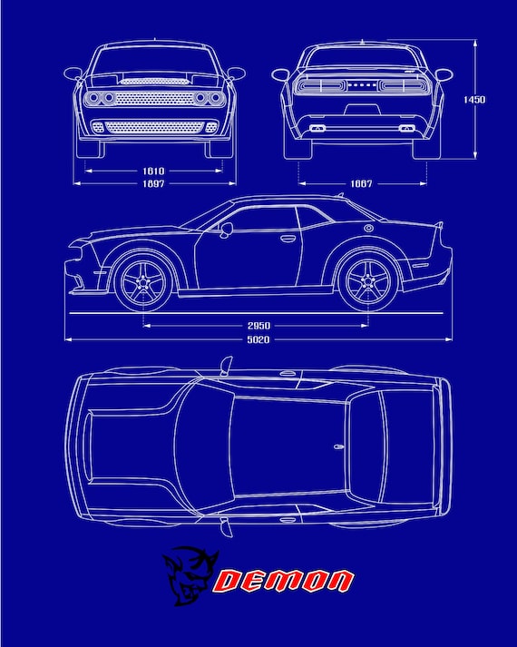 Чертежи додж челленджер срт демон цветные 3д Dodge Challenger SRT Demon Blueprint Poster Etsy