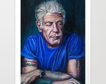 Impresión de retratos de Anthony Bourdain, foodie, viajero, vagabundeo, viaje. Impresión de arte Wanderlust, viajes.