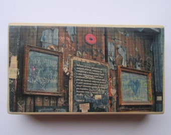 Graffiti and Before I Die Wall  Kampa Park Prague Two Sided Color Photograph / Photo Transfer on Recycled Wood OOAK