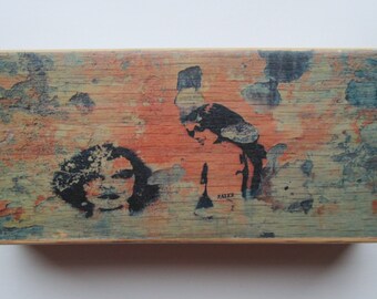 Street Art Color Photography of Graffiti in Prague Two Sided Photo Transfer on Recycled Wood OOAK