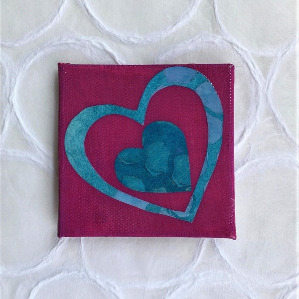 Heart Magnet with Two Blue Hearts - OOAK Handmade