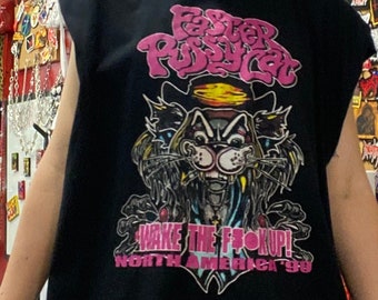 Camiseta vintage de los 90 de KILLER, la gira FASTER PUSSYCAT, con cortes recortados