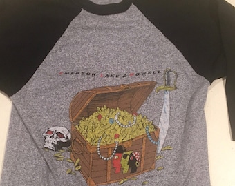 Rare EMERSON LAKE & POWELL Raglan 1986  t-shirt w/ 3/4 sleeves Front + Back images size 80s Medium