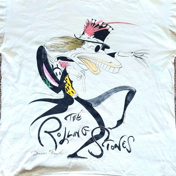 RARE 1994 ROLLING STONES VooDoo Lounge Tour Gerald Scarfe Illustrated Design Brockum Worldwide Distressed Tshirt Size Large